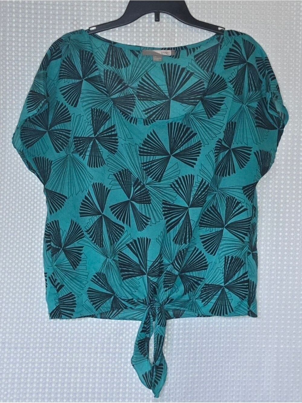 Teal Sheer Tie Front Blouse, Lightweight Summer Shirt - Picture 5 of 10
